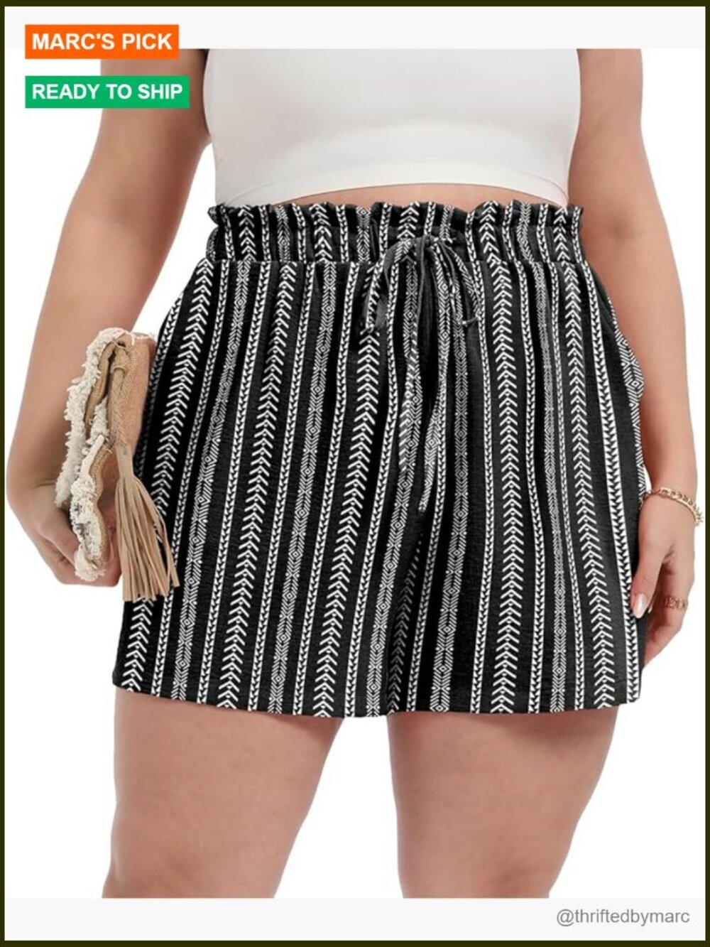 Plus Size Casual Shorts with Ruffle Belted Waist Adjustable Drawstring Pockets